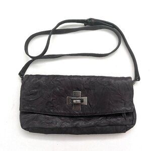 Thomas Wylde Leather Purse Handbag Grey Crinkle Foldover Skull Lining Crossbody